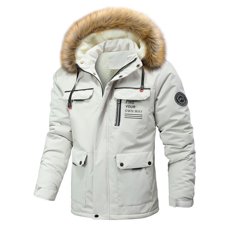 Men's Hooded Plush Thick Mid-length Coat 9261104496824