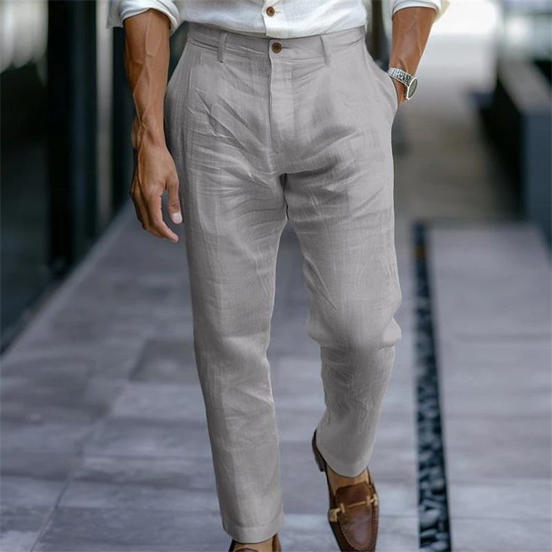 Men's Linen Button Solid Color Breathable Pants 9271921017016