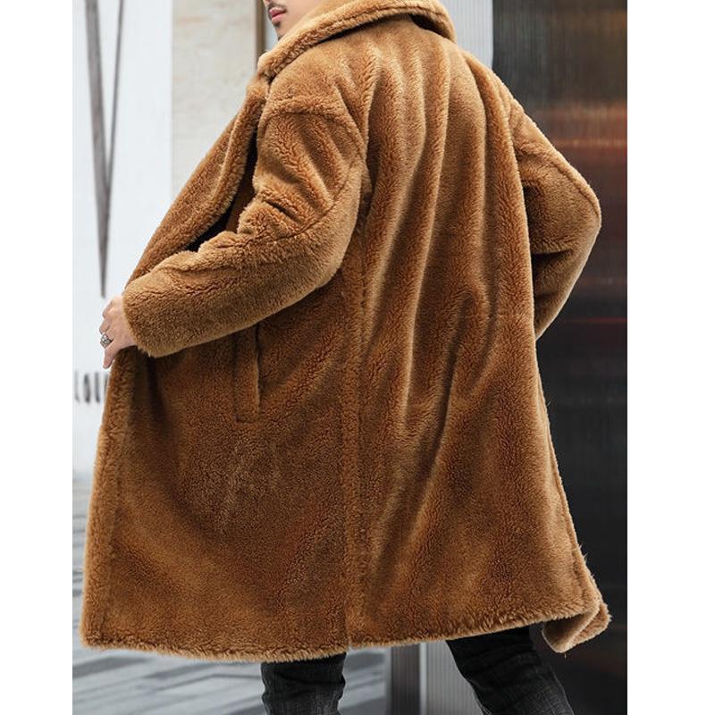 Men's Warm Solid Color Teddy Plush Lapel Long Coat 9261100728504