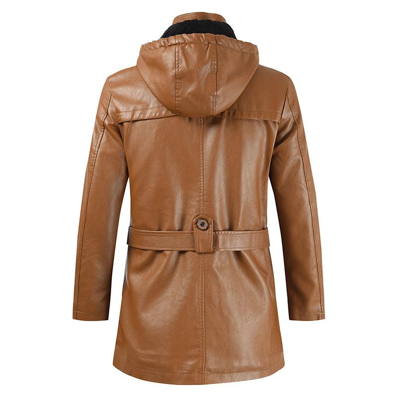Men's Vintage Hooded Mid Length Leather Coat 9261101908152