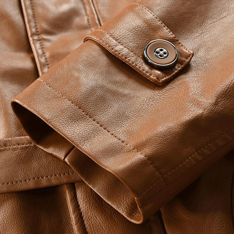 Men's Vintage Hooded Mid Length Leather Coat 9261101908152