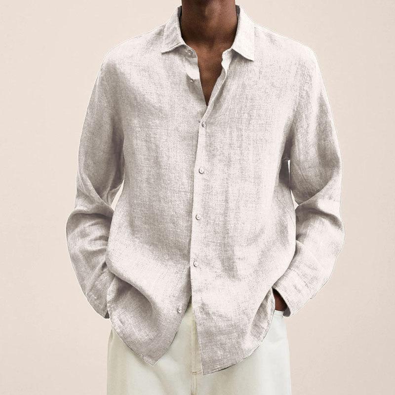 Men's Lapel Longs Sleeve Loose Fit Cotton And Linen Shirt 9261778108600