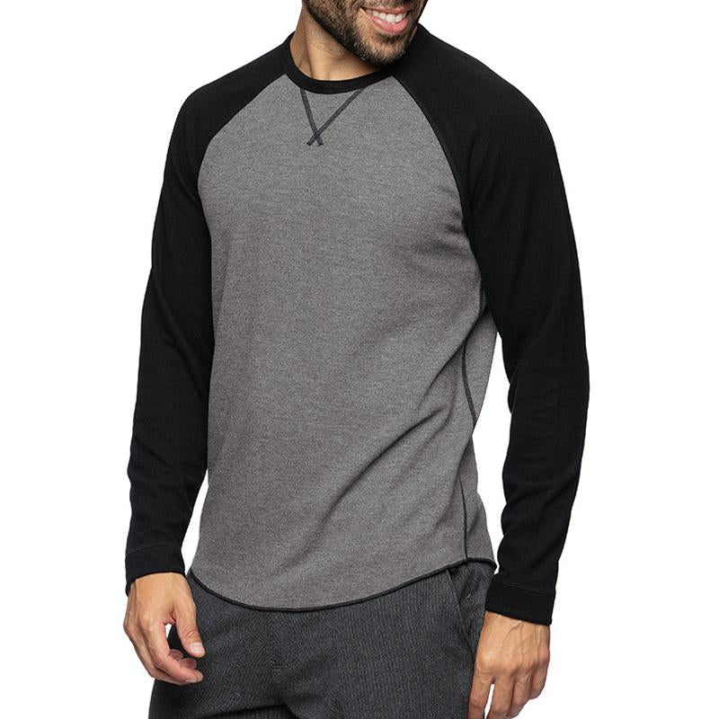 Men's Casual Round Neck Stitching Long Sleeve T-shirt 9887383584952