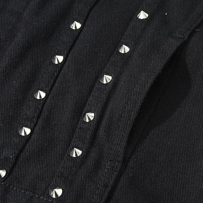 Men's Riveted Motorcycle Denim Ripped Jacket 9266613092536