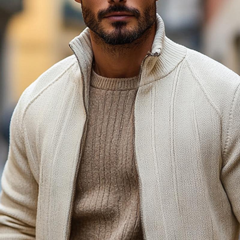 Men's Retro Stand Collar Zipper Knit Cardigan 9879141187768