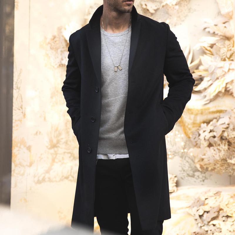 Men's Notch Lapel Single Breasted Mid-length Coat 9261100466360
