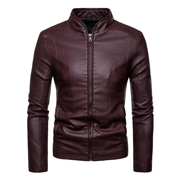 Men's Casual Biker Baseball Collar Leather Jacket 9261080641720