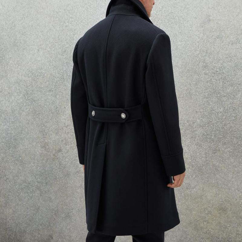 Men's Vintage Lapel Wool Blend Double-Breasted Mid-Length Coat 9261102039224