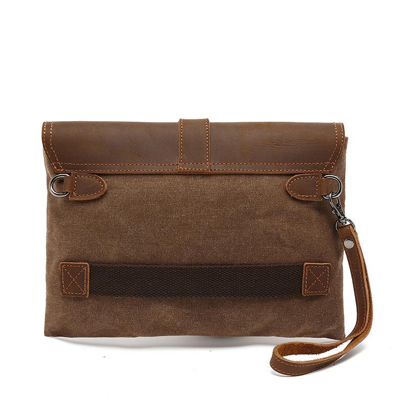 VINTAGE FLAP LEATHER CANVAS PANEL CLUTCH BAG 9262189510840