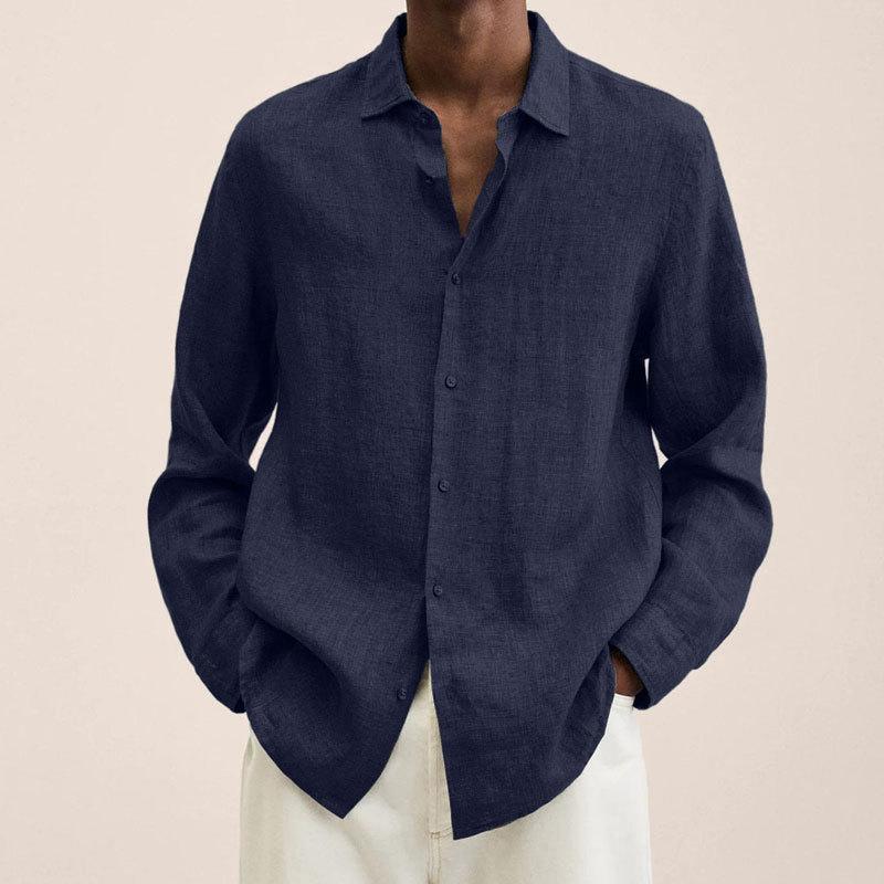 Men's Lapel Longs Sleeve Loose Fit Cotton And Linen Shirt 9261778108600