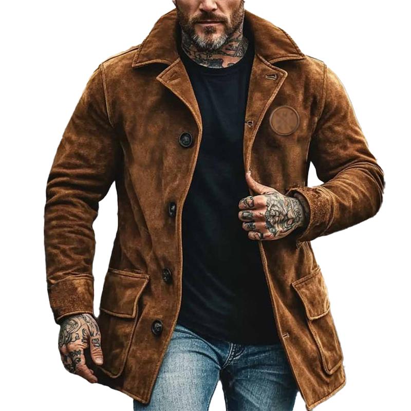 Men's Casual Loose Suede Lapel Coat 9272629592248