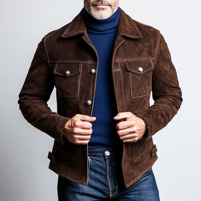 Men's Vintage Suede Lapel Jacket 9269591572664