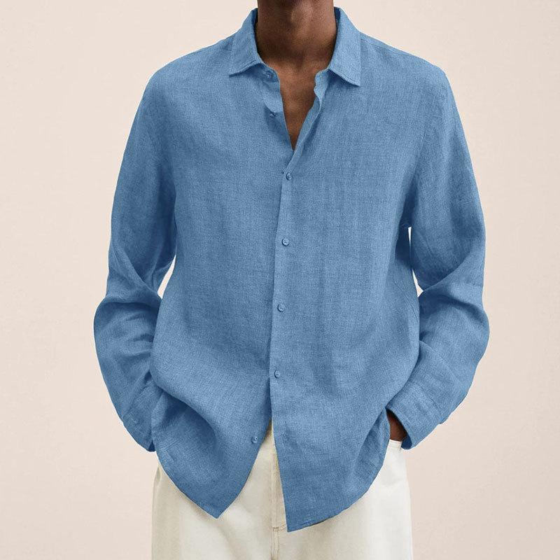 Men's Lapel Longs Sleeve Loose Fit Cotton And Linen Shirt 9261778108600