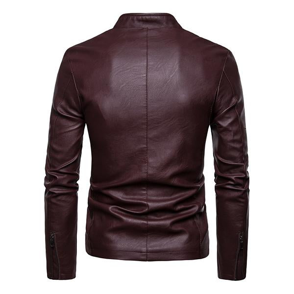 Men's Casual Biker Baseball Collar Leather Jacket 9261080641720