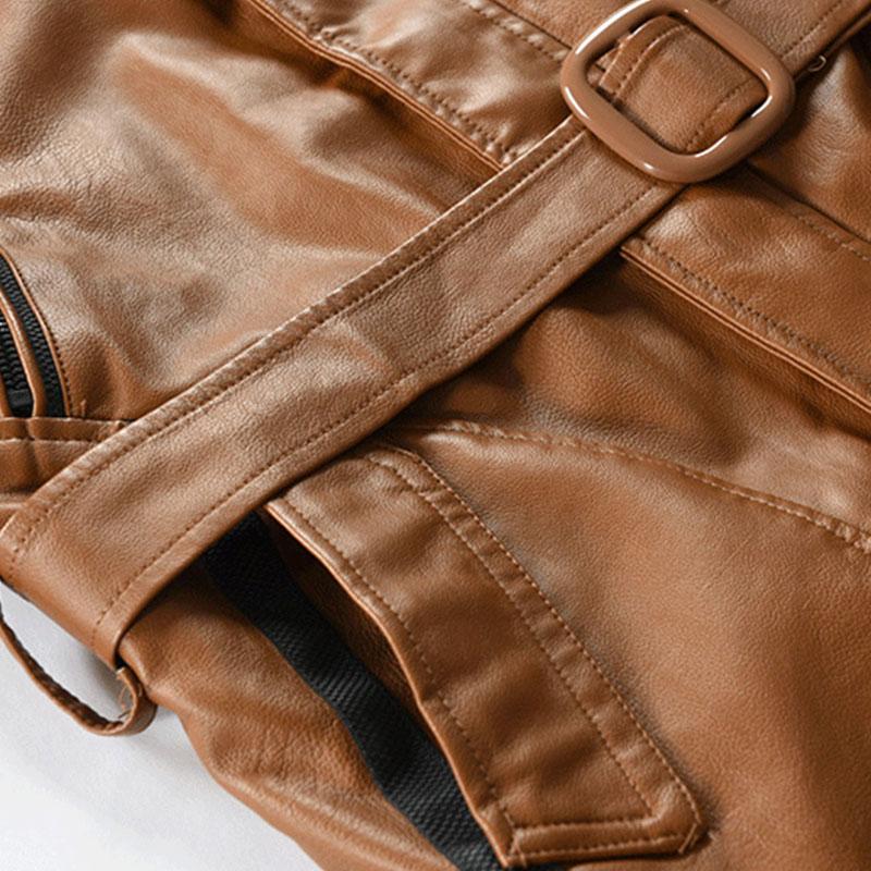 Men's Vintage Hooded Mid Length Leather Coat 9261101908152