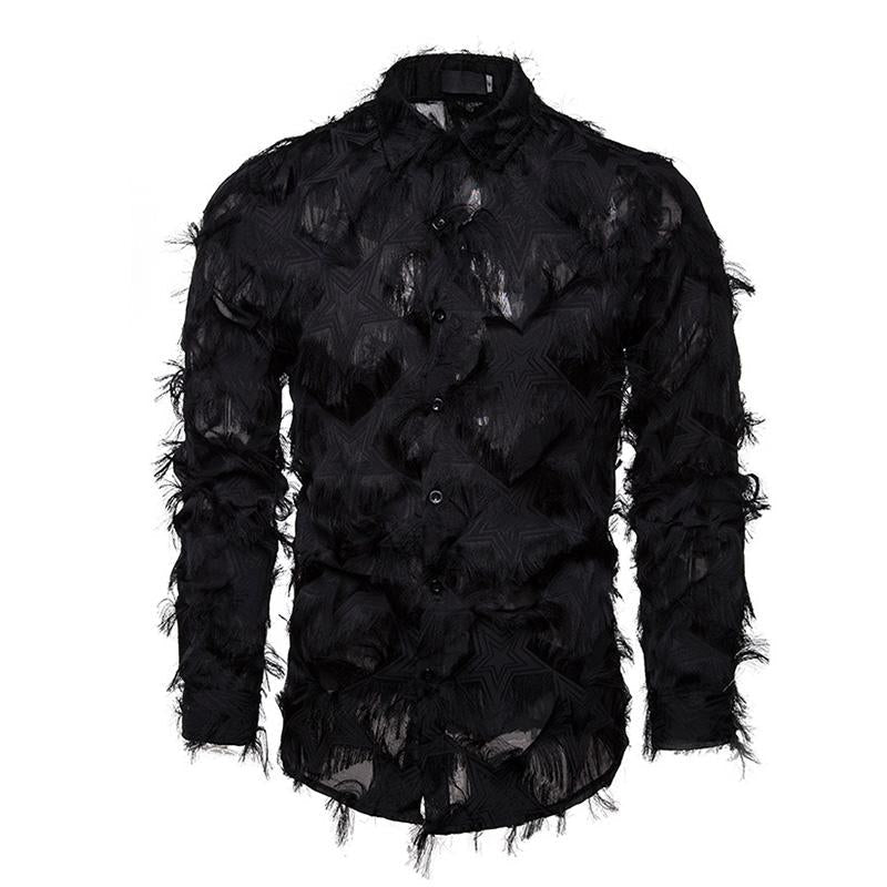 Men's Vintage Handmade 3D Feather Lapel Long-Sleeved Shirt 9261782663352