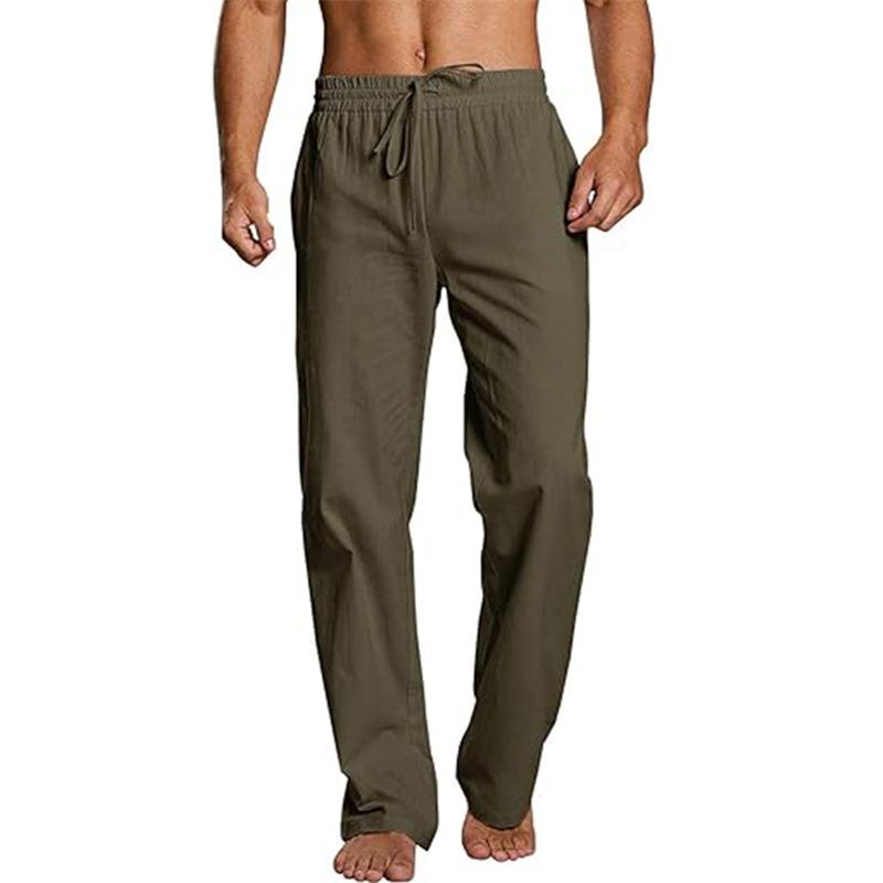 Men's Solid Color Cotton And Linen Loose Straight Casual Pants 9261770244280