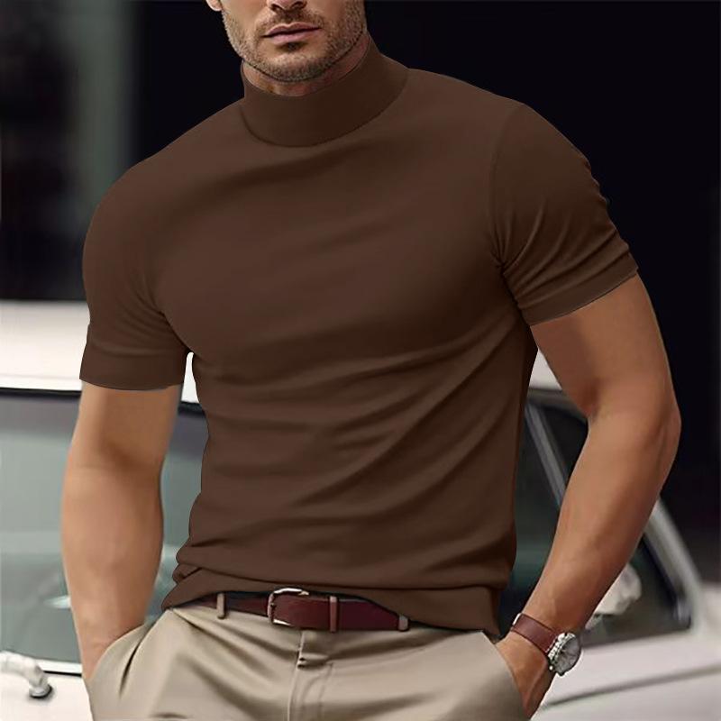 Men's Solid Color Half Turtle Neck Slim Fit Short Sleeve T-Shirt 9261118128312