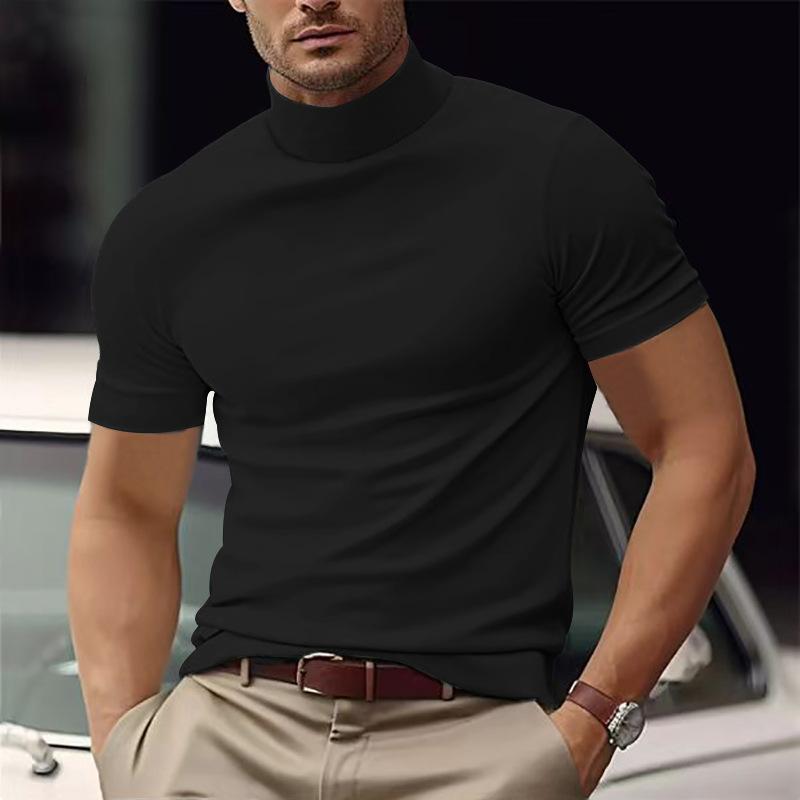 Men's Solid Color Half Turtle Neck Slim Fit Short Sleeve T-Shirt 9261118128312