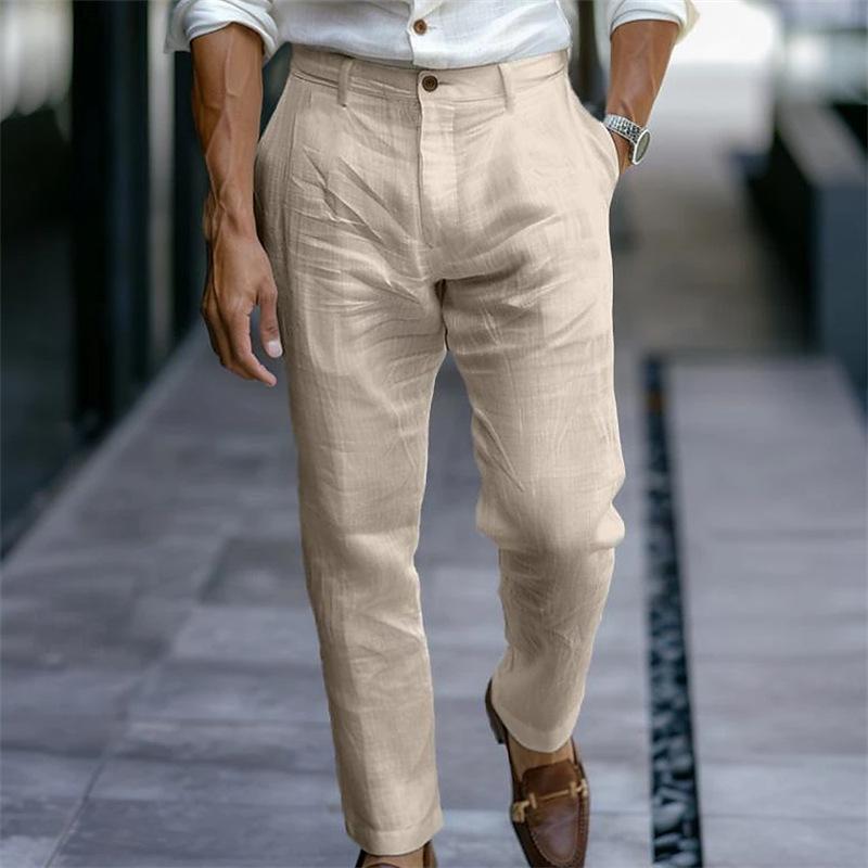 Men's Linen Button Solid Color Breathable Pants 9271921017016