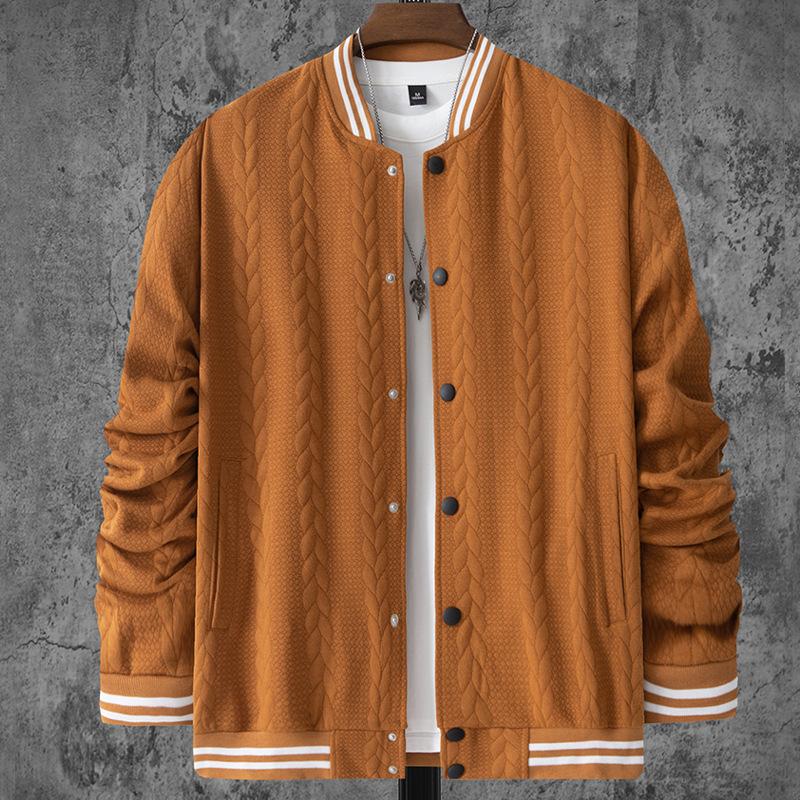 Men's Casual Stand Collar Jacquard Loose Single-breasted Baseball Jacket 9261087981752