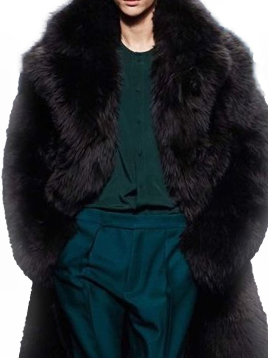 Men's Elegant Black Warm Long Fur Coat 9888736608440