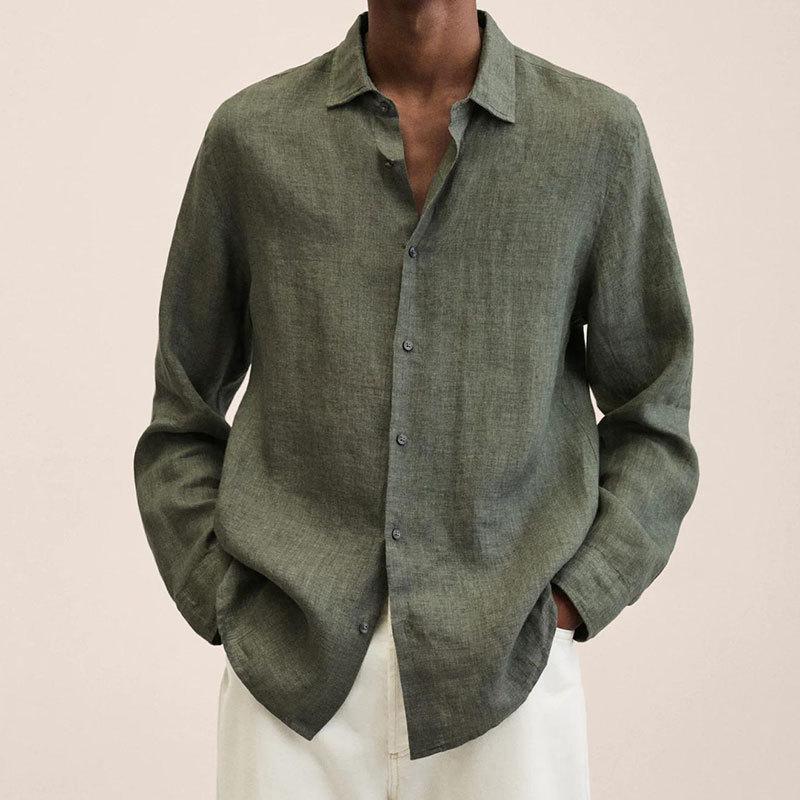 Men's Lapel Longs Sleeve Loose Fit Cotton And Linen Shirt 9261778108600