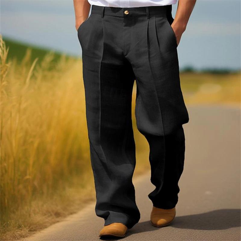 Men's Linen Solid Color Loose Straight Pants 9271921115320