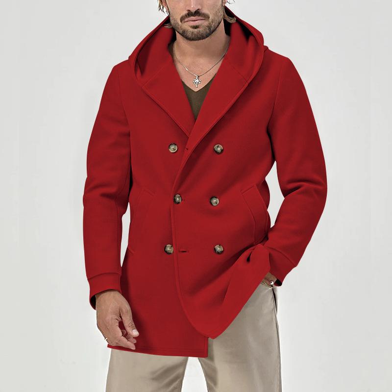 Men's Solid Hooded Double Breasted Casual Coat 9261102235832
