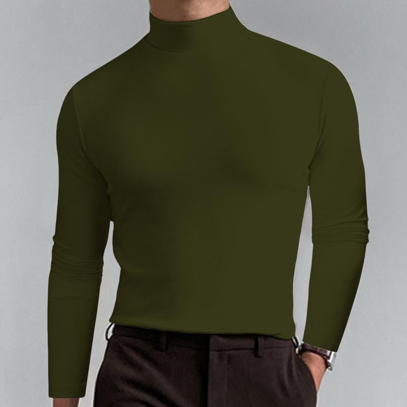 Men Casual Solid Color Fitted High Neck Long Sleeve T-Shirt 9261125271736