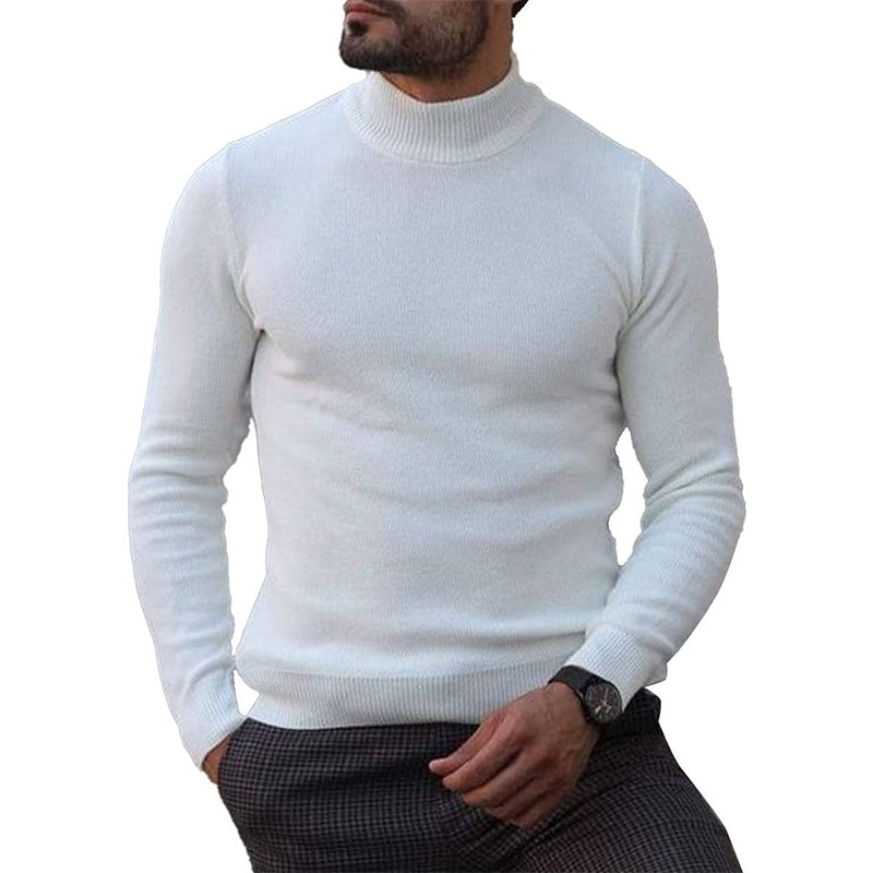 White Versatile Turtleneck Knitted Pullover Sweater 9262180237496