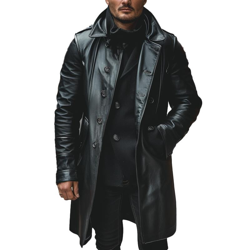 Men's Biker Button Leather Coat 9274151207096