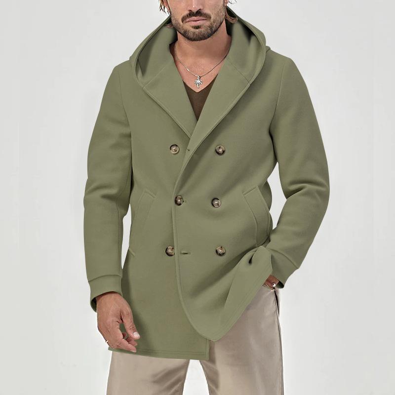 Men's Solid Hooded Double Breasted Casual Coat 9261102235832