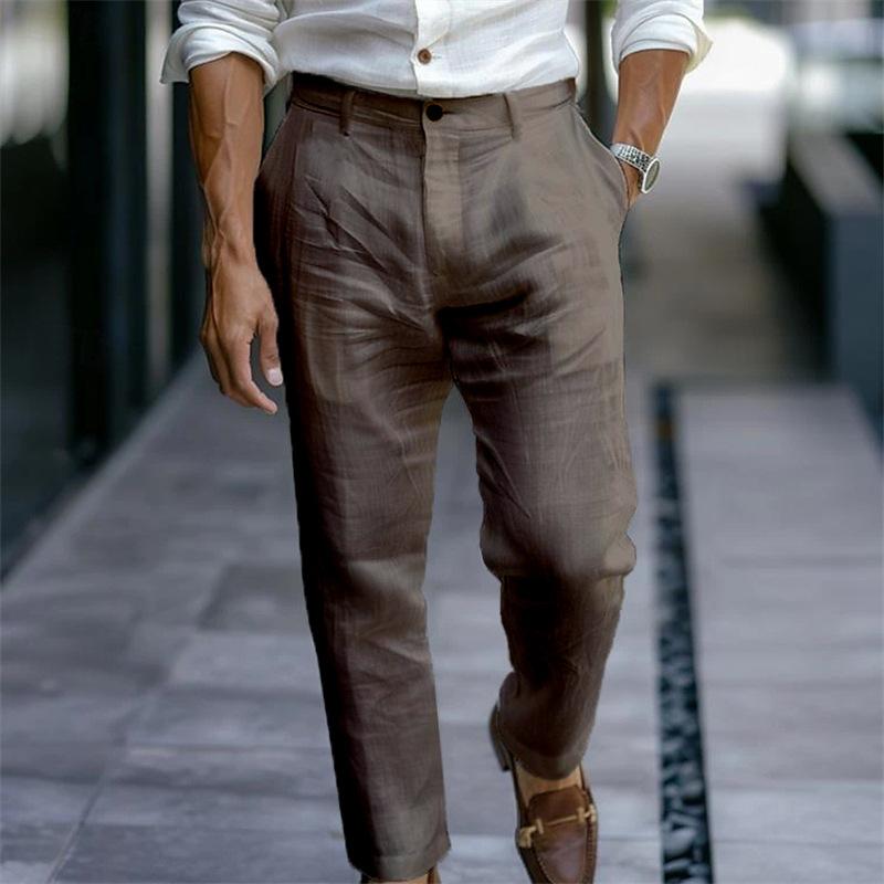 Men's Linen Button Solid Color Breathable Pants 9271921017016