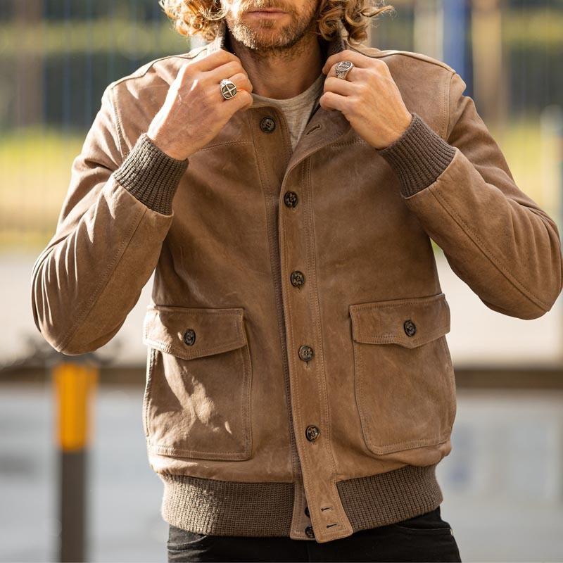Men's Vintage Suede Stand Collar Button Jacket 9885840081080