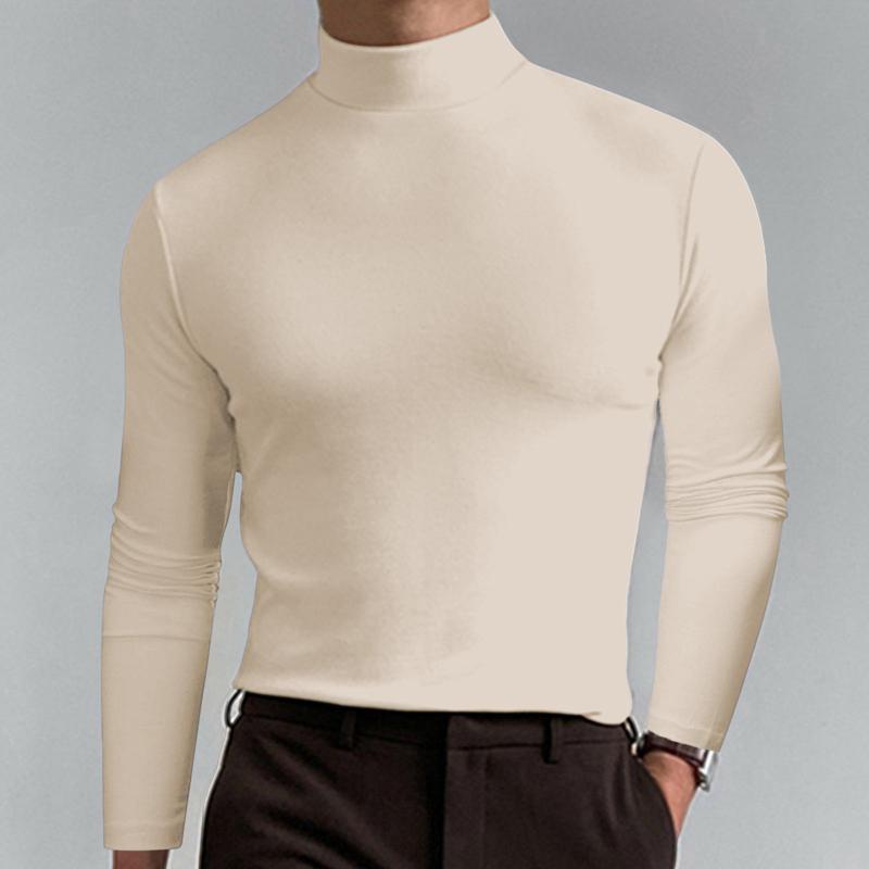 Men Casual Solid Color Fitted High Neck Long Sleeve T-Shirt 9261125271736