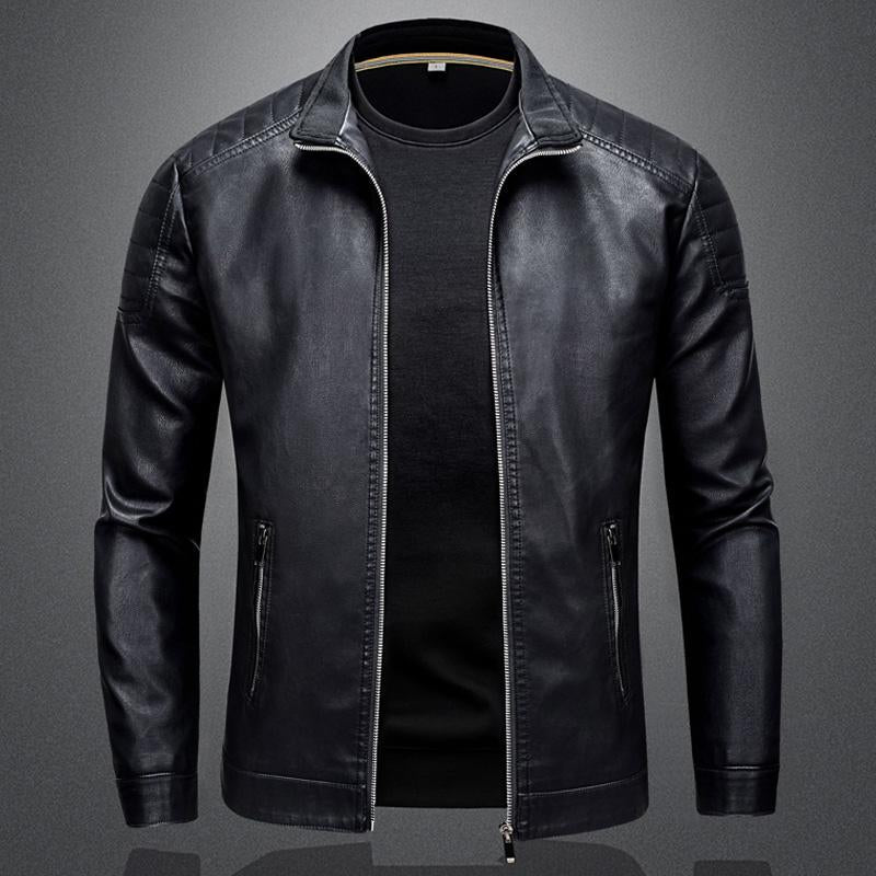 Men's Biker Collar Zip-Up Leather Jacket 9261086507192