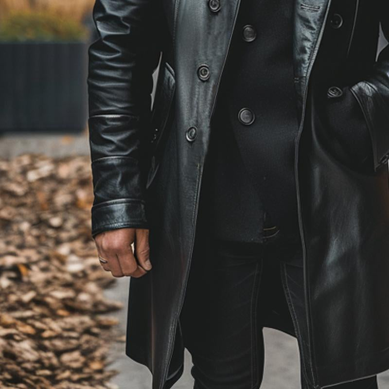 Men's Biker Button Leather Coat 9274151207096