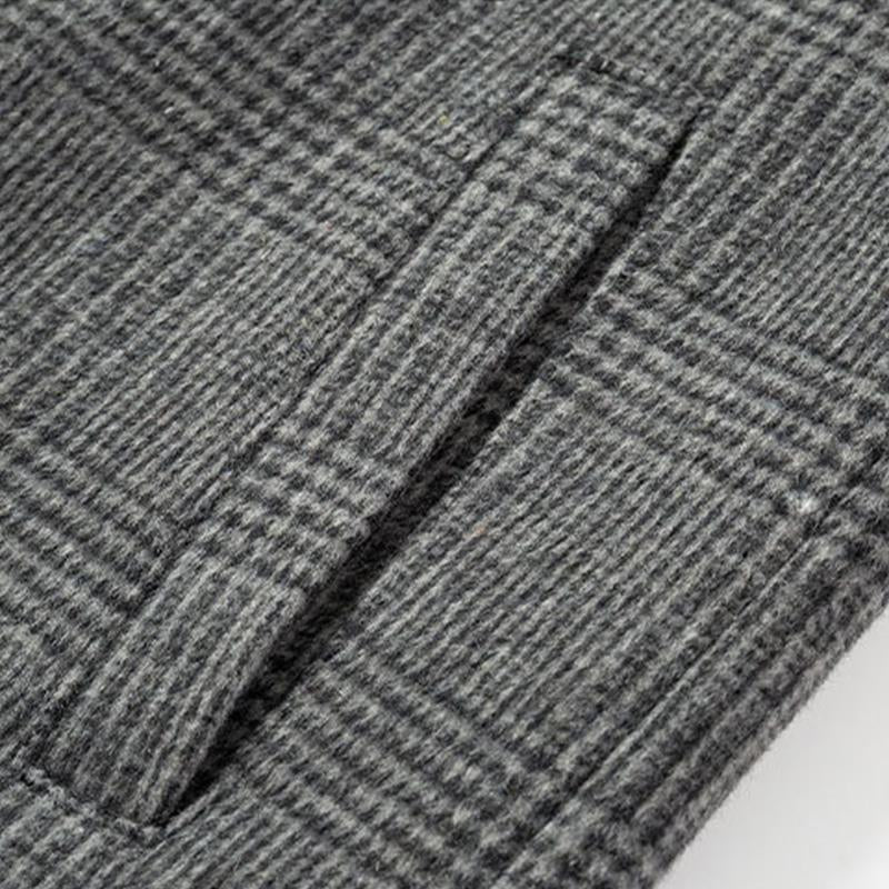 Men's Vintage Check Lapel Slim Long Coat 9261104595128