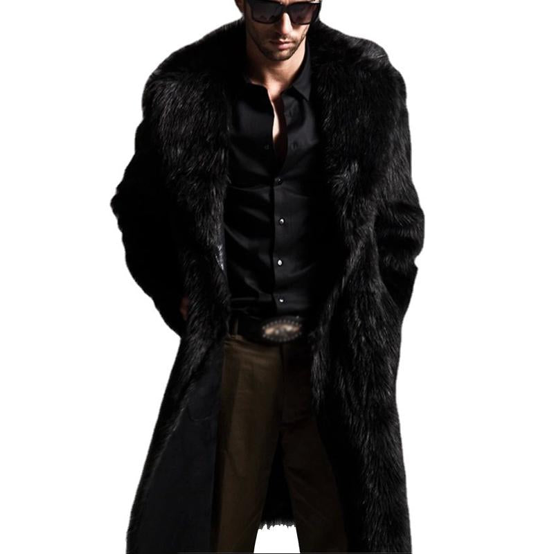 Men's Lapel Long Imitation Fur Solid Color Coat 9261101187256