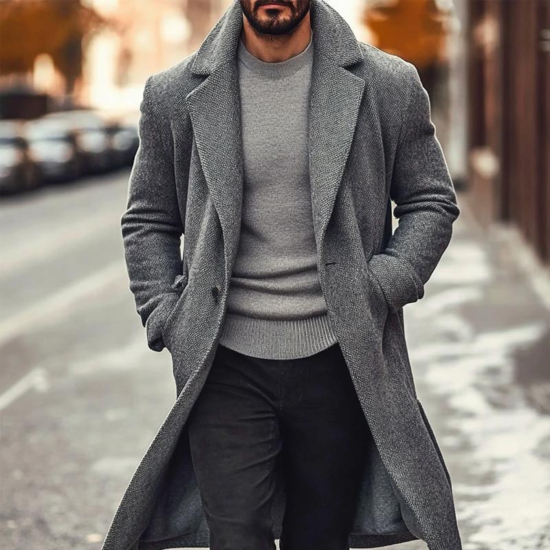 Men's Solid Color Single Breasted Long Coat 9260833210552