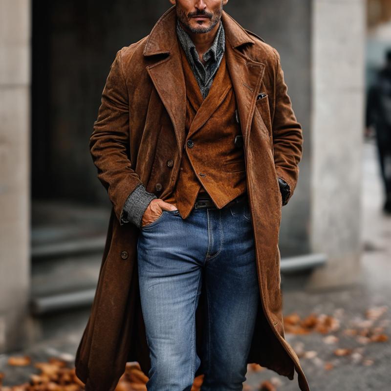 Men's Vintage Solid Single Breasted Suede Coat 9261101154488