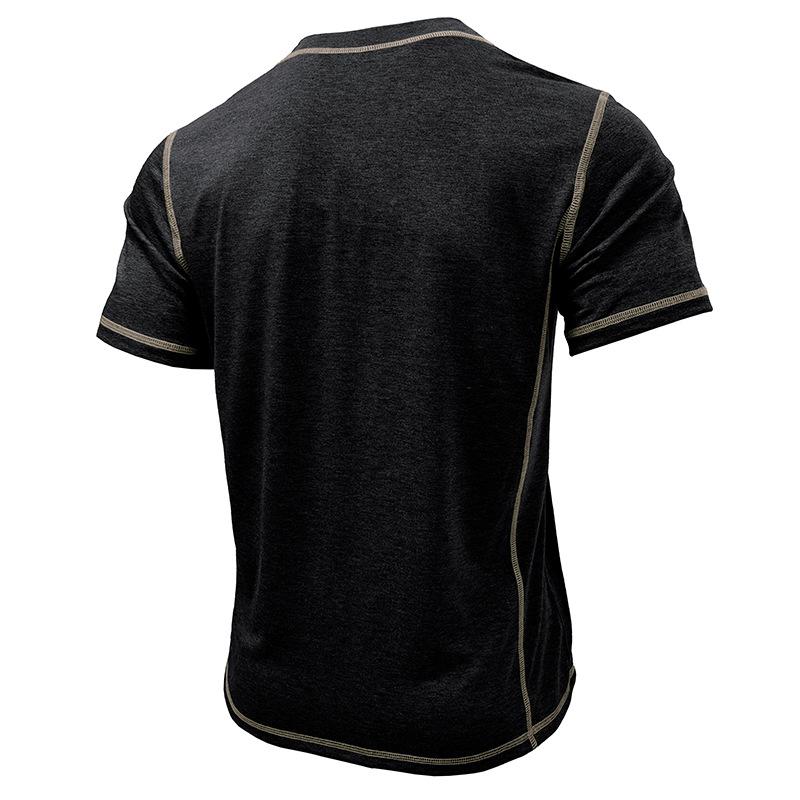 Men's Color Block Henley Neck Short Sleeve T-Shirt 9261132742840