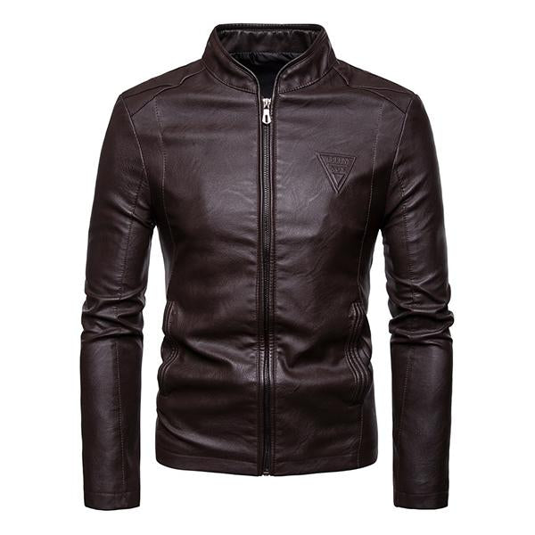 Men's Casual Biker Baseball Collar Leather Jacket 9261080641720