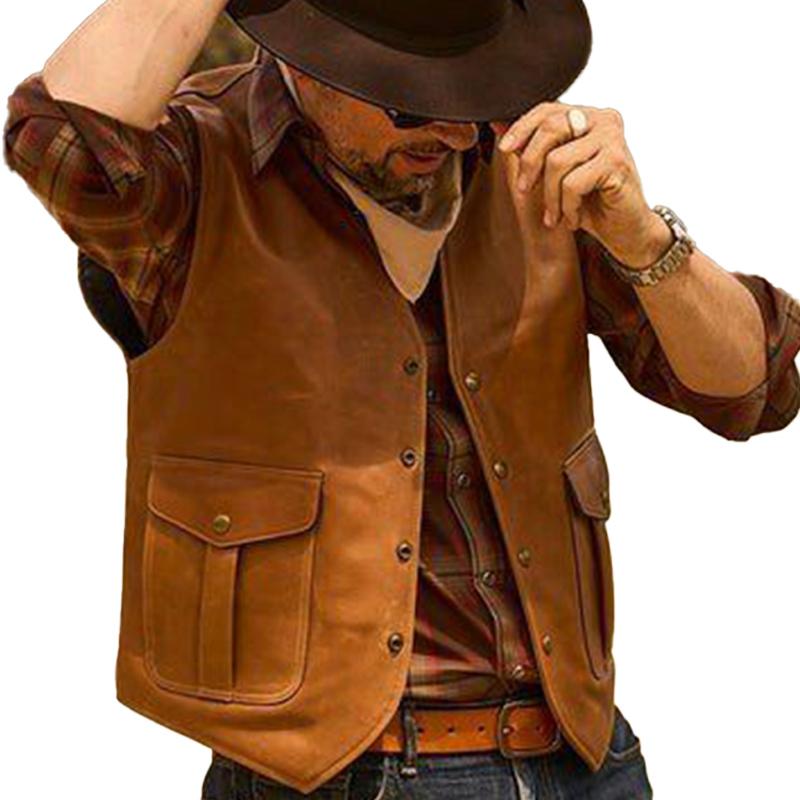 Men's Vintage V-Neck Leather Vest 9880237736120