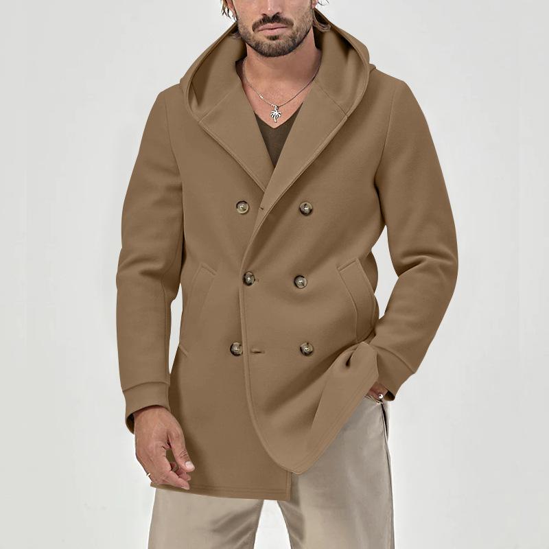 Men's Solid Hooded Double Breasted Casual Coat 9261102235832