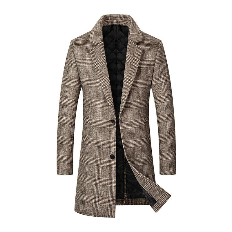 Men's Vintage Check Lapel Slim Long Coat 9261104595128