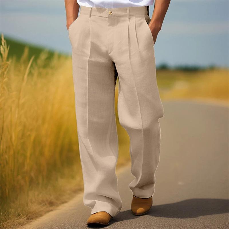 Men's Linen Solid Color Loose Straight Pants 9271921115320