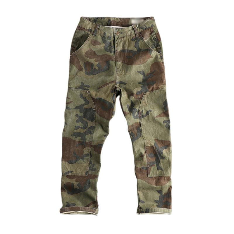 Men's Vintage Distressed Washed Camouflage Straight Cargo Pants 9261770408120