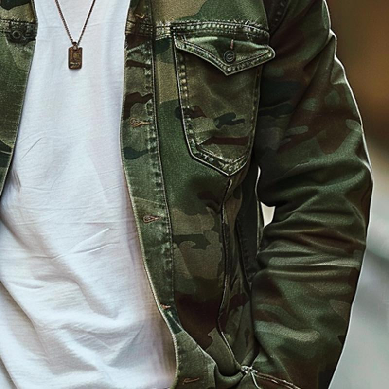 Men's Camouflage Canvas Retro Wear Lapel Jacket 9261077364920